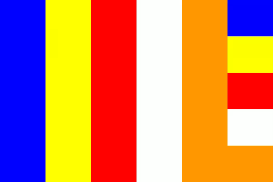Năm màu sắc của lá cờ Phật giáo: Xanh dương, vàng, đỏ, trắng, cam là biểu trưng cho ánh sáng hào quang chư Phật; đồng thời ý nghĩa các màu sắc cũng tương ưng, nêu biểu gắn với Ngũ căn Ngũ lực.