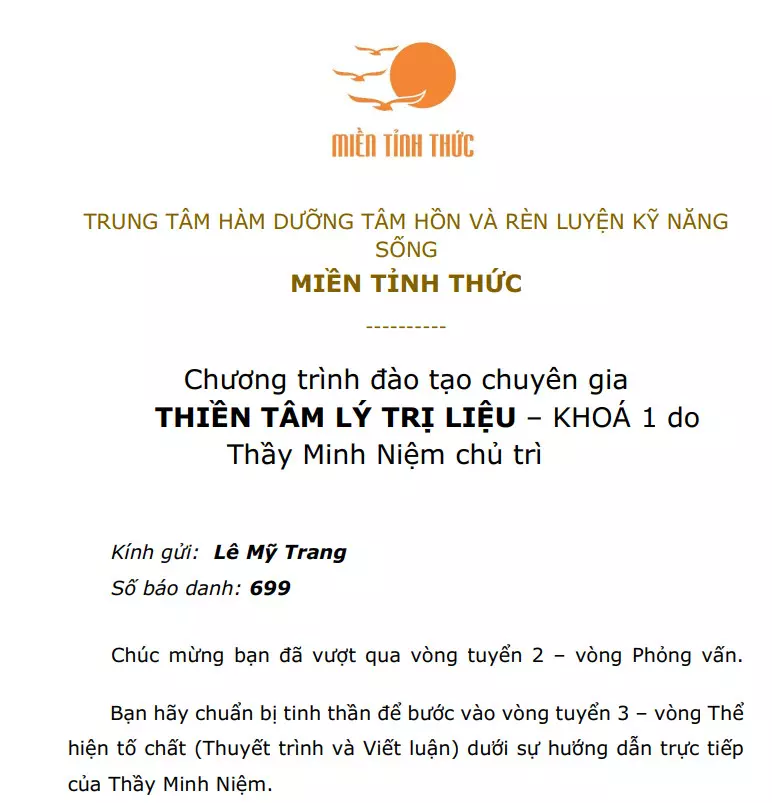 Thư báo trúng tuyển vòng 2