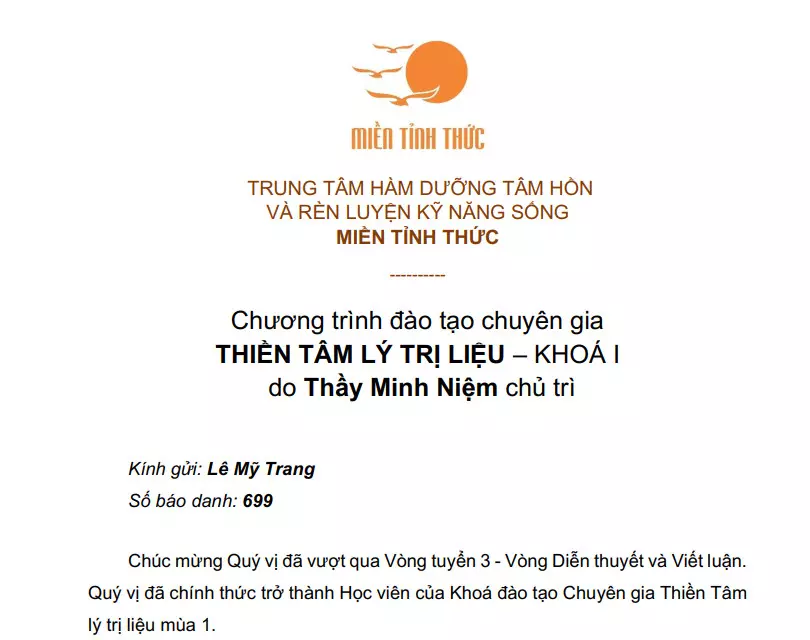 Thư trúng tuyển vòng 3