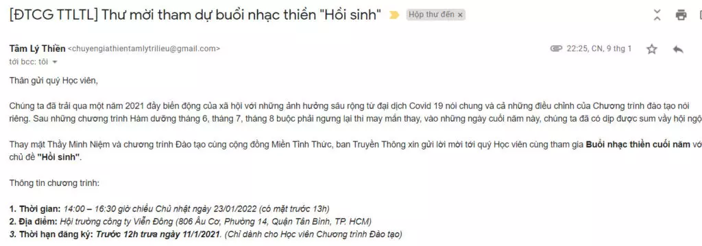 Thư mời tham gia buổi nhạc thiền