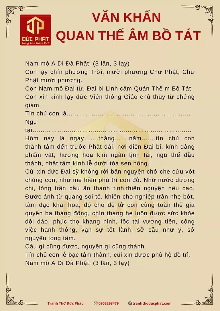 Văn khấn Quan Thế Âm Bồ Tát