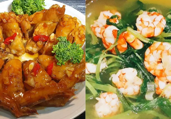 Thịt băm chưng trứng muối - Canh nấm kim châm - Su su xào tỏi