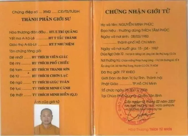 Những giấy tờ mang tên "Thích Tâm Phúc" trên được Văn phòng 2 Trung ương GHPGVN xác nhận là không có trong lưu trữ của Hội đồng Trị sự GHPGVN