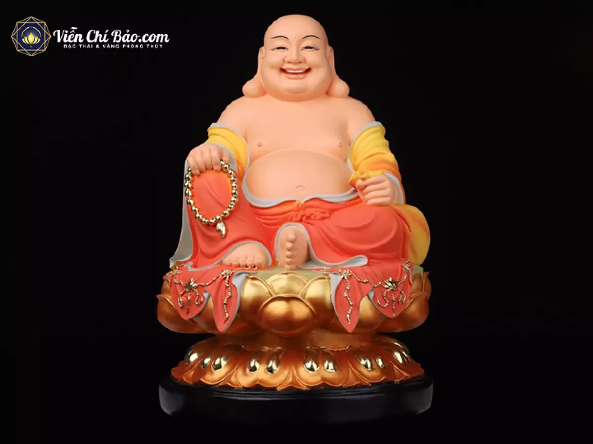 Tượng Phật Di Lặc thạch anh viền vàng cười tươi phúc hậu