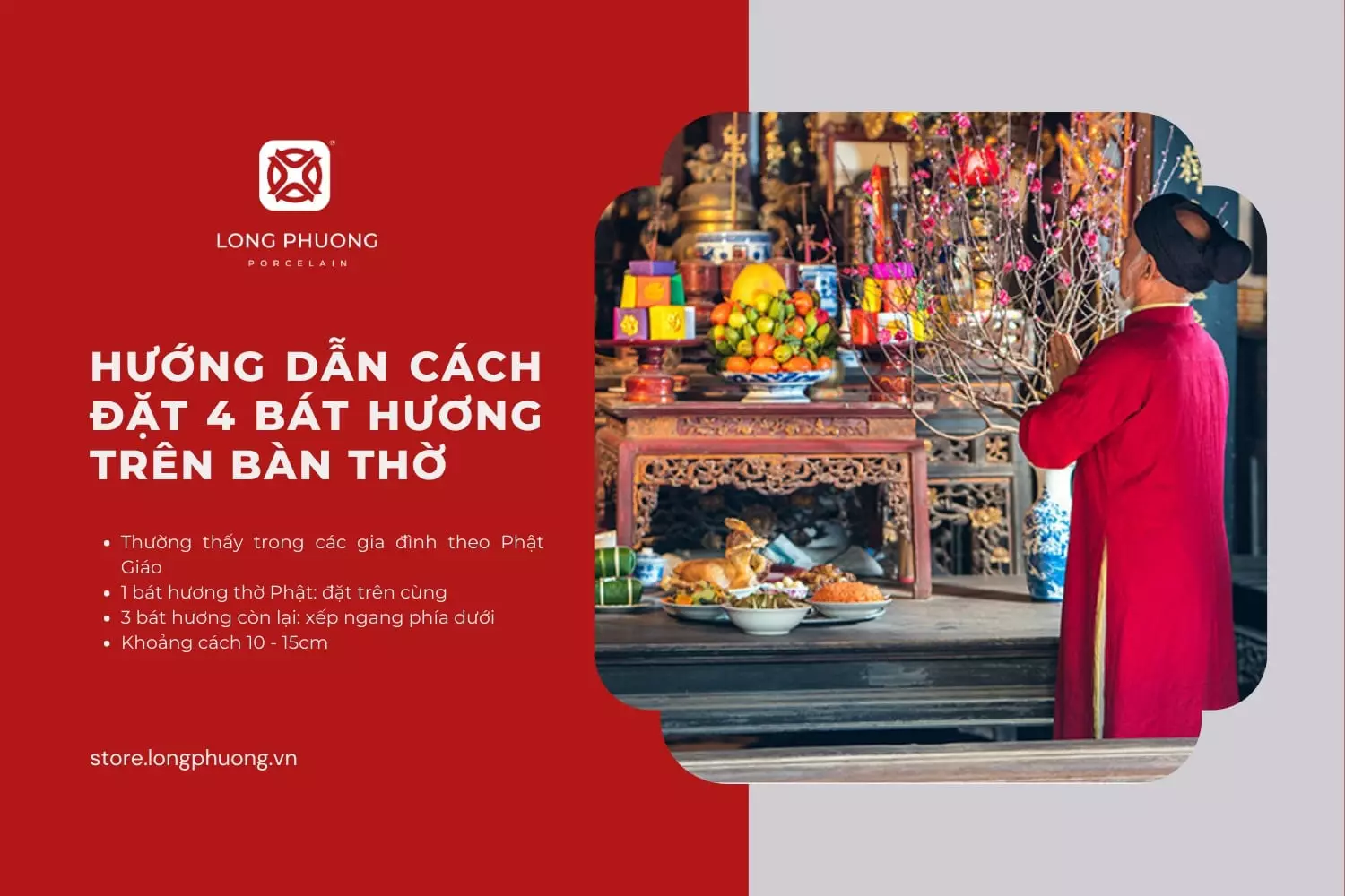 Hướng dẫn cách bày trí 4 bát hương trên bàn thờ đúng cách