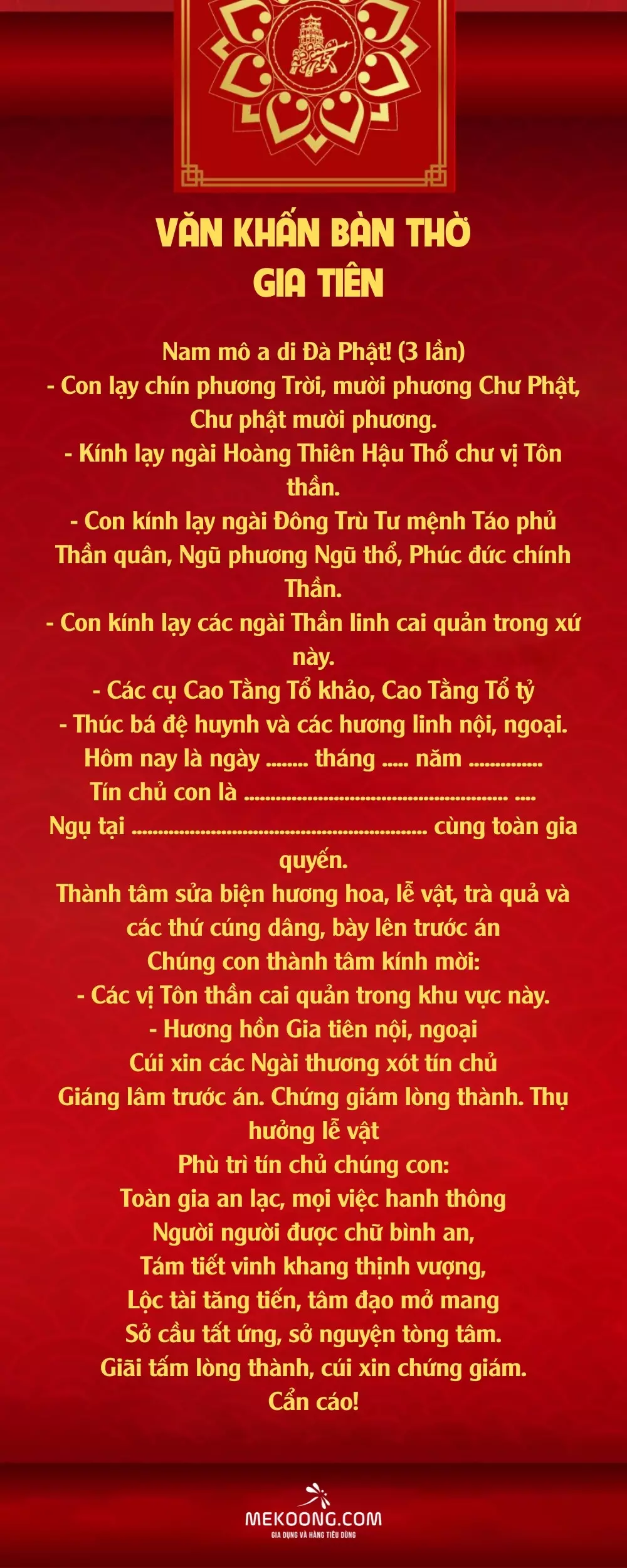 Văn khấn bàn thờ gia tiên