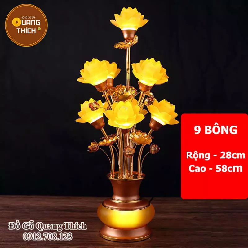 Đèn Thờ Lưu Ly Hoa Sen 9 Bông