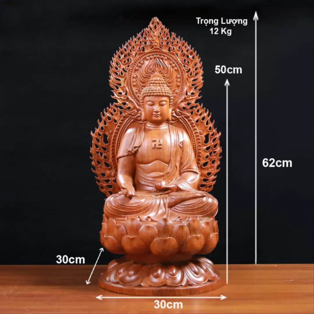 Bộ Tượng Thất Phật Dược Sư Bằng Gỗ Hương Nguyên Khối Cao 50cm (Tổng Lá Đề 62cm)