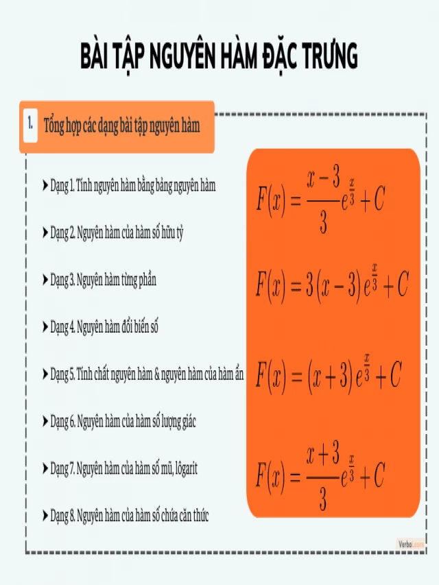   Bài tập nguyên hàm – Tổng hợp 5 dạng bài đặc trưng về nguyên hàm